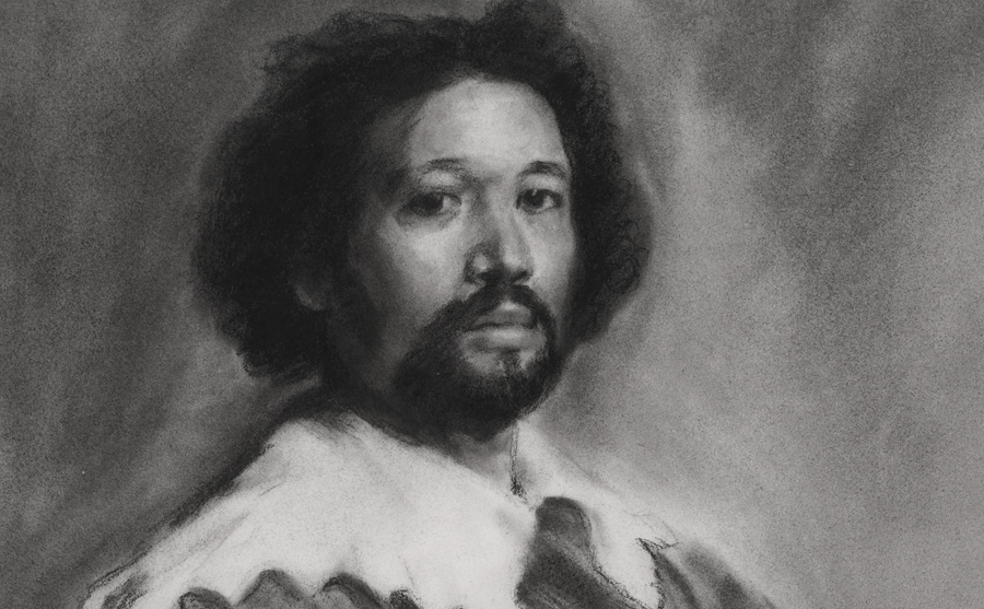 A portion of the charcoal drawing 